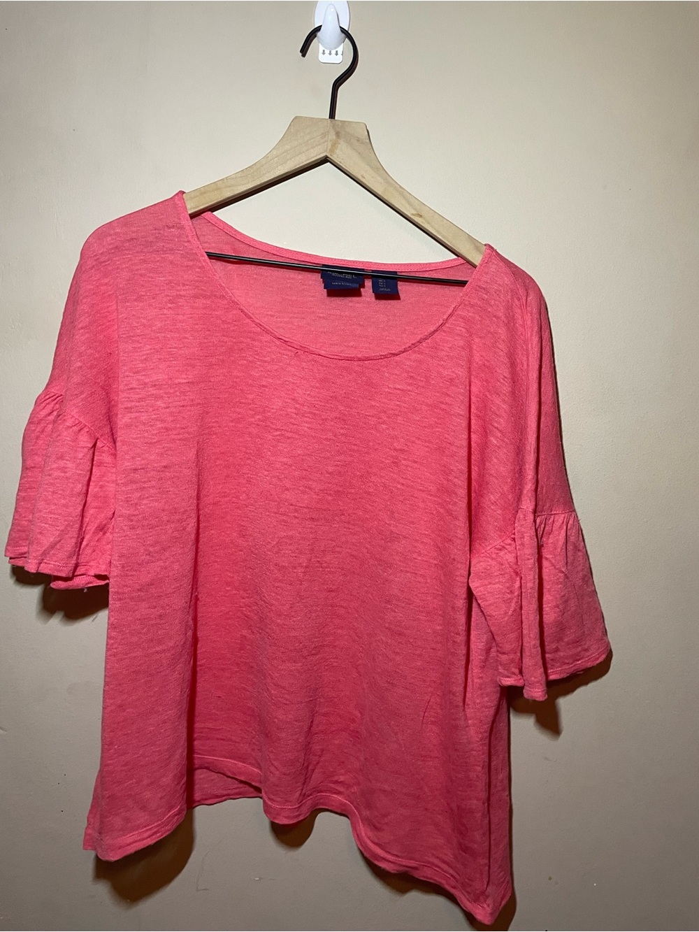 100% Linen Rachel Roy Pink Flutter Sleeve Top/ Lightweight Boho Blouse Size L